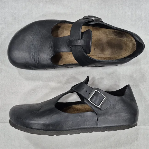 Birkenstock Paris T strap Mary Jane shoes size 40 women's US 9 black leather - Picture 1 of 14